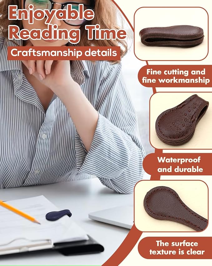 Magnetic Leather Bookmark, 2 Pcs Colorful Leather Magnetic Bookmarks for Women Men, Double-Sided Magnetic Book Mark Clip for Book Lovers Readers Teachers Students