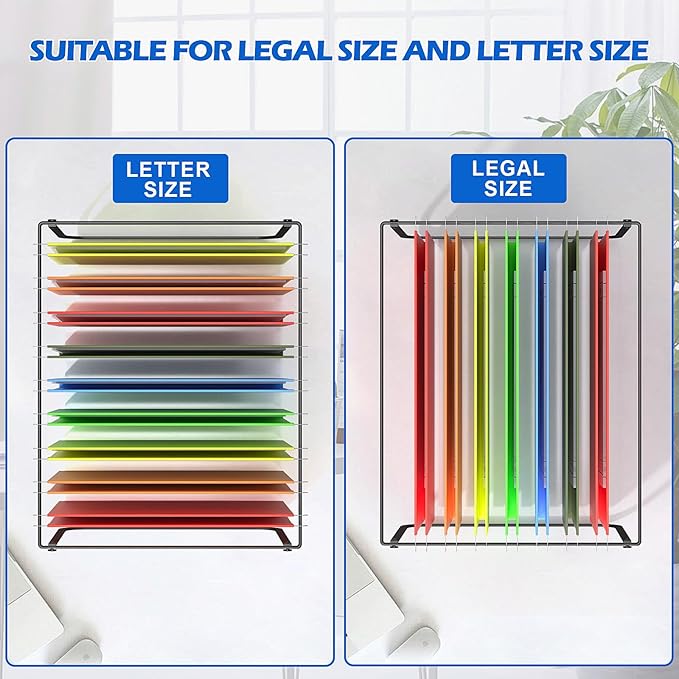 2 Pack Legal and Letter Size Hanging File Folder Frame,Hanging File Folder Holder for Desktop Organizer,Metal Rack for Filing Cabinet or File Drawer, 12.4” Wide x 15.3” Long x 9.4" Height