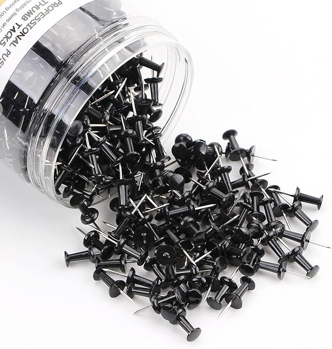 Yalis Black Push Pins 600 Count, Standard Dark Thumb Tacks for Corkboard Bulletin Board