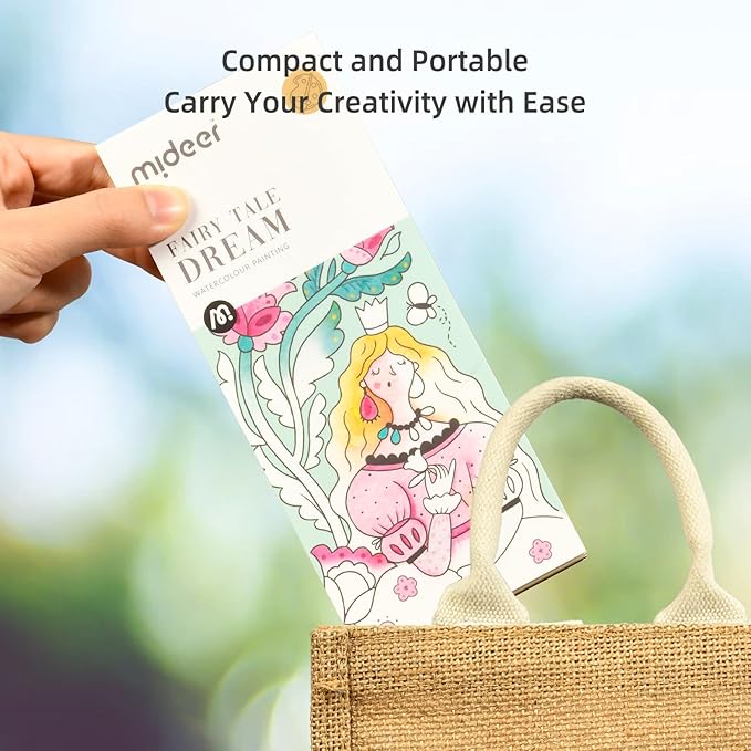 Mideer Watercolor Painting Book for Kids Ages 4-8, Pocket Watercolor Painting Book Arts and Crafts for Toddlers, Travel Activities Paint with Water Coloring Book Set for Kids 3-8 (Fairy Tale Dream)