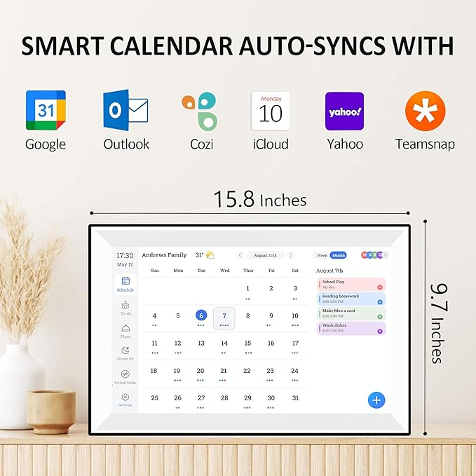 15.6 Inch Digital Calendar Chore Chart, Voice Message Feature,Digital Picture frame,Smart Touchscreen Wall & Desk Electronic Calendar Family Planner for Seamless Scheduling/Organizing,Gift