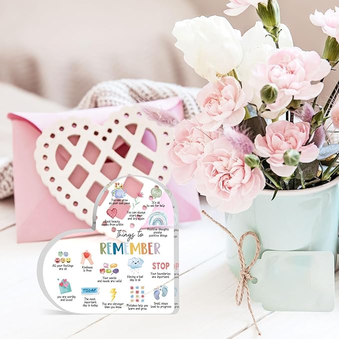 Mental Health Gifts, Things to Remember Mental Health Decor, Therapy Office Decor, Mindfulness Sign for Therapy Office Acrylic Heart Gifts, School Counselor Sign, Psychology Therapy Gift