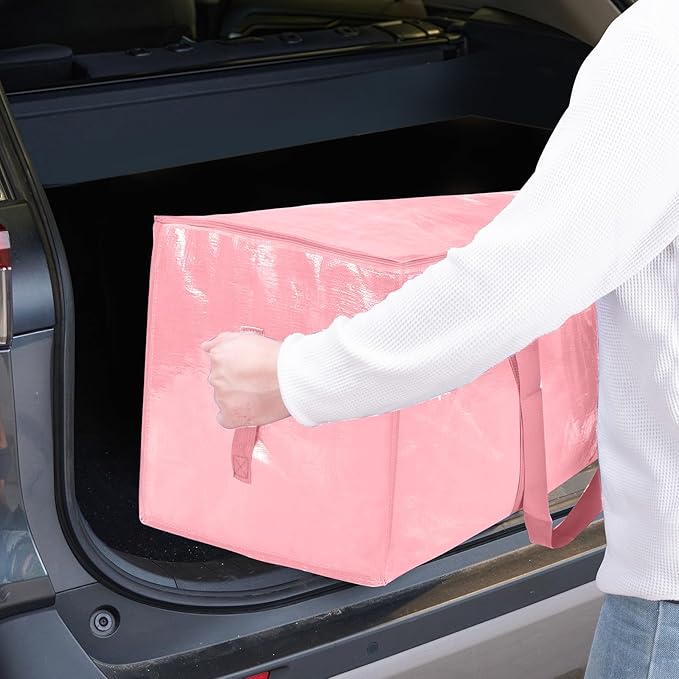 TICONN 2 Pack Extra Large Moving Bags with Zippers & Carrying Handles, Heavy-Duty Storage Tote Moving Boxes for Space Saving (2 Pack, Coral)