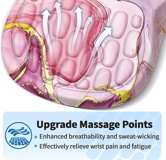 YIWEI Ergonomic Mouse Pad with Wrist Rest Support, Mousepad with Comfortable Memory Foam Wrist Rest and Non-Slip PU Base for Pain Relief, Computer, Laptop, Office, Home (Pink Marble)