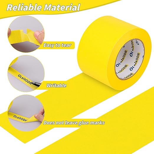 6 Rolls Yellow Painters Tape Bulk 3 inch x 60 Yards, Total 360 Yd, Painters Masking Tape No Residue Wall Painting Tape Artist Tape Trim Edge Finishing Tape for Wall Painting Decoration DIY Supplies