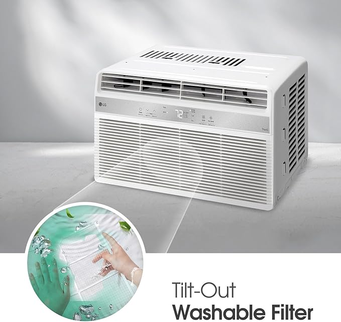 LG LW8024RSM, White 8,000 Smart Air Conditioner with Dehumidifier, 115V, Medium Rooms up to 350 Sq. Ft, Window Unit AC with Remote Control, 3 Speeds, Auto-Restart, 24-Hour Timer, 8000 BTU