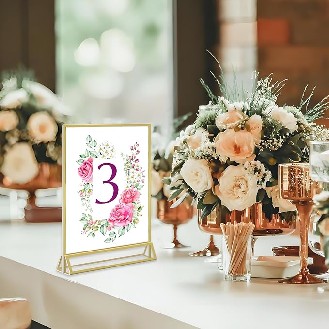 Acrylic Sign Holder 4x6 - 8 Pack Gold Picture Frame Double-Sided Table Sign Holder Vertical Display Stand Plastic Paper Holder -Vendor Booth Display Items Suitable for Wedding Office Store Party