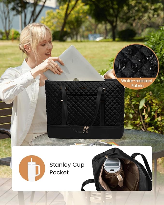 LOVEVOOK Lunch Tote Bag for Women, 15.6 Inch Laptop Work Bag With Lunch Compartment & Large Cup Holder, Lightweight Work Briefcase for Travel, Bussiness, Teacher