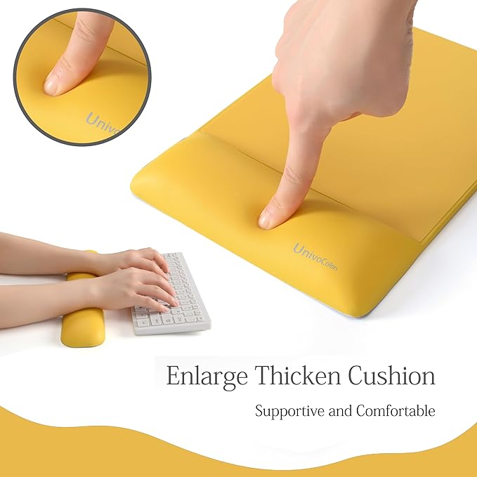 UnivoColors Design-Wave Set of Keyboad Wrist Rest & Mouce Pad,Artificial Sheepskin+Memory Foam+Ergonomic+Anti-Slip Gel, Resilience Support During Work and Gaming,Keyboard Accessory,Yellow
