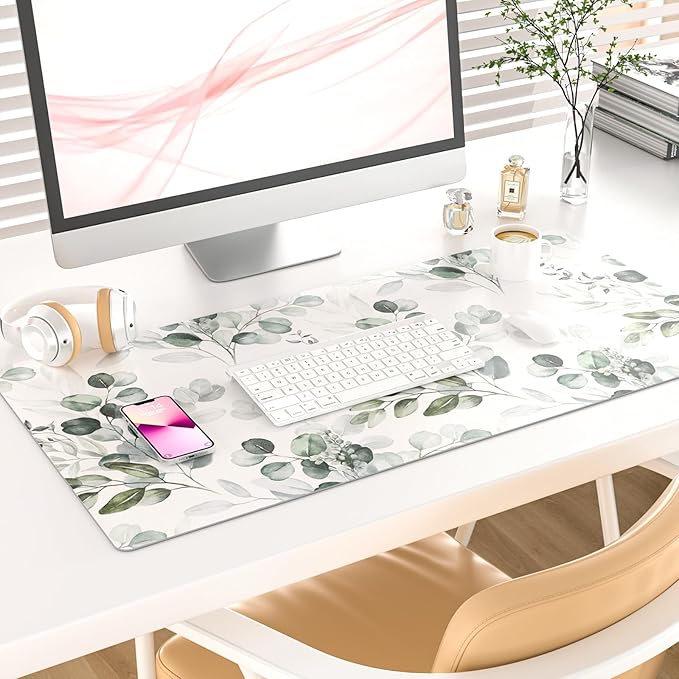 Colorful Star Large Mouse Pad, PU Leather Waterproof Desk Mat, Computer Gaming Mouse Pad, XXL Full Extended Mousepad Non Slip Desk Pad for School Office Home 31.5" x 15.7" - Soft Eucalyptus