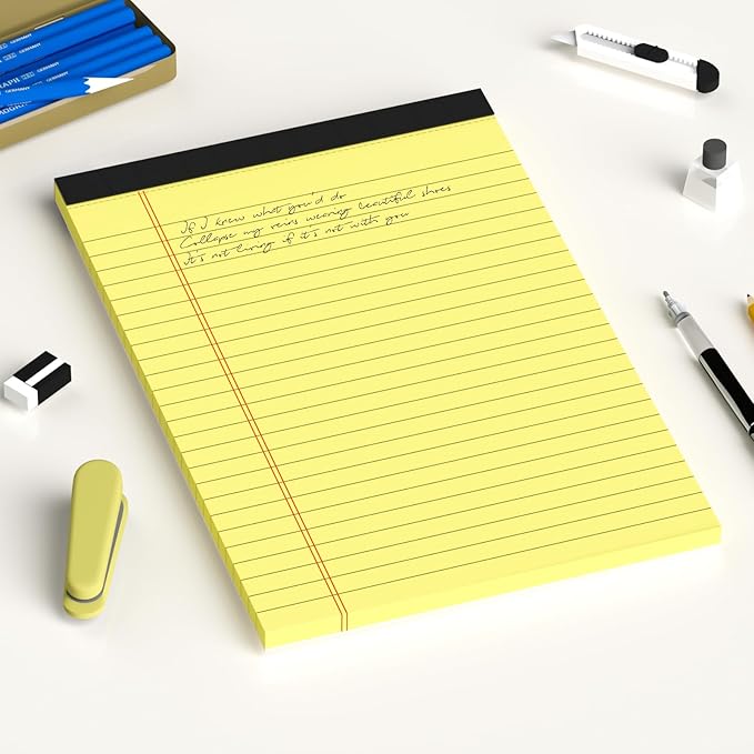6pcs Small Note Pad 5x8 College Ruled Legal Pads Paper Notepads 6 Pack Study Back Writing Pads 5 x 8 Legal Pads Perforated Narrow Ruled Pads of Paper Yellow