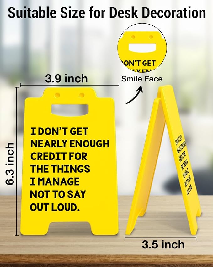 Funny Desk Little Signs - Fun Office Gifts for Coworkers Women Men, Gag Work Gifts, Cubicle Office Decorations for Work, White Elephant Gift