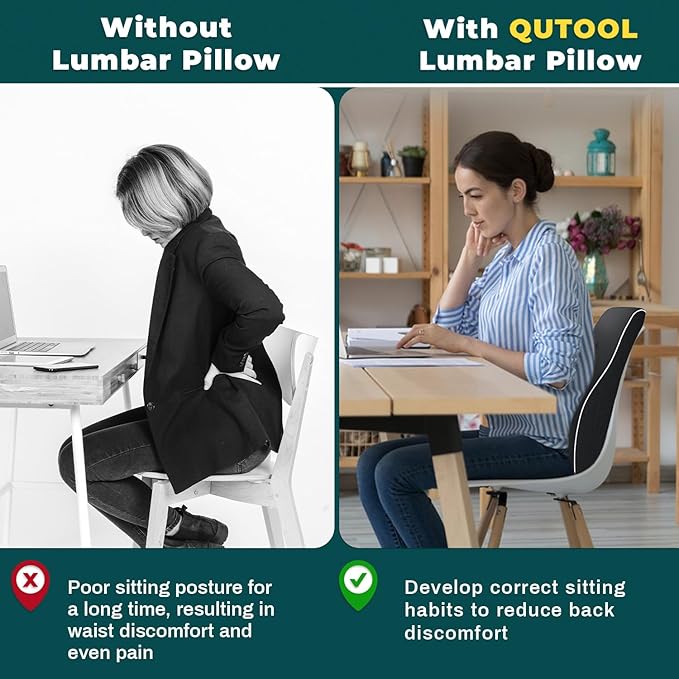 QUTOOL Lumbar Support Pillow with DIY Gift Box - Birthdays Gifts for Women Men, Ergonomic Back Support with Breathable 3D Mesh Cover, Suited for Office Chairs, Gaming Chairs，Car, Home Use (Black)
