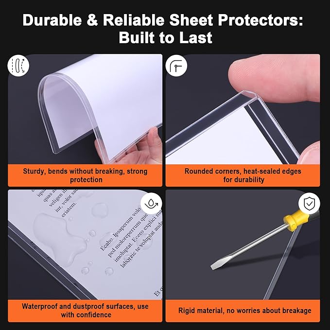 Ndsox 10 Pack 8.5" x 11" Rigid Print Protectors Clear Hard Plastic Sheet Protectors Top Loading for Birth Certificates, Documents, Posters, Photos, Meuns, Heavy Duty No-Hole Plastic Document Sleeves