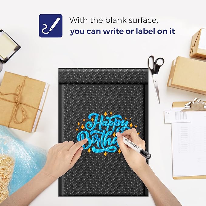 Fuxury 100 Pack Bubble Mailers 10.5x16 Inch, Self Seal Padded Envelopes Waterproof Mailing Envelopes, Padded Mailers, Shipping Bags for Packaging, Small Business Large #5, Black