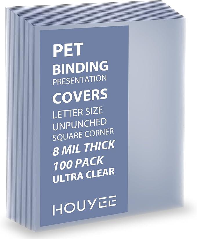 HOUYEE 100 Pack Ultra Clear Binding Presentation Covers, Clear Report Covers, Polythylene Terephthalate,8 Mil,8-1/2 x 11 Inches, Letter Size