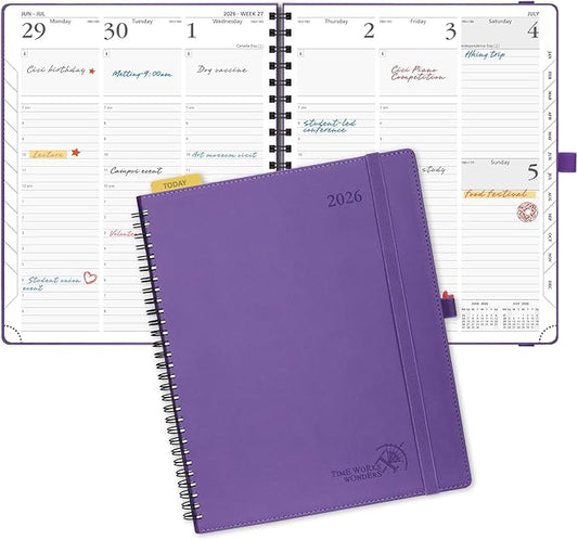 POPRUN 2026 Planner (Large - 8.5" x 10.5") with Hourly Schedule, Vertical Layout - 2026 Weekly Calendar (Jan. 2026 - Dec.2026) for Time Management, Monthly Tabs, Spiral Bound, Soft Cover - Purple