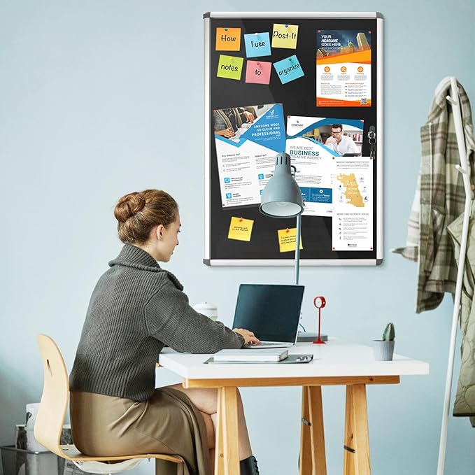 Enclosed Bulletin Board Lockable Display Case Message Board with Locking Door for Indoor, Black Felt, Silver Aluminum Frame, 38x28inches(9xA4)