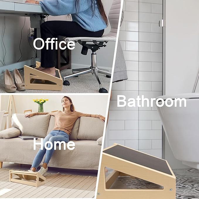 WOOD CITY Under Desk Footrest, 3 Heights Adjustable Foot Rest with Silicone Surface, 3 in 1 Non-Slip Foot Stool Improve Posture, Reduce Fatigue & Pain， Ideal for Home/Office/Gaming (Natural)