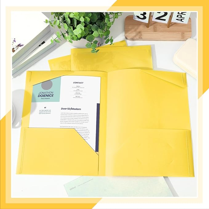 Henoyso 200 Pcs Plastic Folders with Clear Front Pockets Bulk Heavy Duty File Folders with 2 Pockets and Card Slot for Student Teacher Back to School Supplies Office Presentation (Yellow)