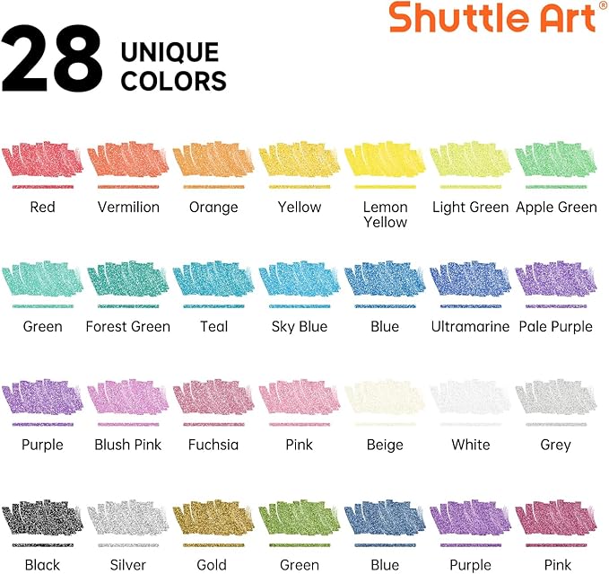 28 Metallic Colors Dual Tip Acrylic Paint Markers, Brush Tip and Dot Tip Acrylic Paint Pens for Rock Painting, Ceramic, Wood, Canvas, Plastic, Glass, Stone, Calligraphy, Card Making, DIY Crafts