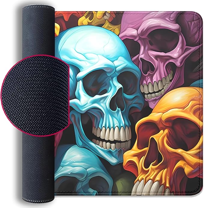 Scary Skeleton Mouse Pad Desk Pad,Colourful Skull Extended Gaming Mouse Mat with Stitched Edges Non-Slip Waterproof Rubber Base Mous Mat for Office Home Game Desk Pad(27.5X11.8 in)