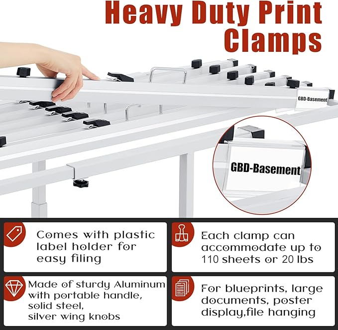 Estune Blueprint Hanging Clamps Binding Strips Storage for Construction Paper Poster Plans Drawings Arts (12, 36 Inches)