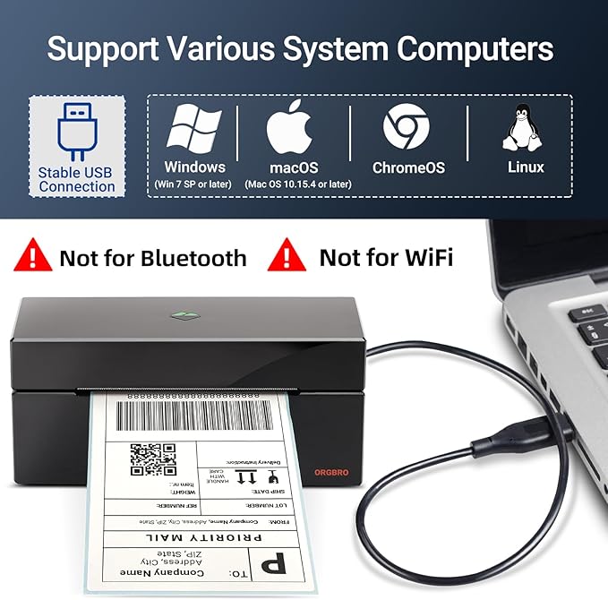 ORGBRO Z1 Shipping Label Printer, 4x6 Thermal Label Printer for Small Business, High Speed Sticker Maker for Commercial Grade Shipping Packages, Used for Amazon, Ebay, Shopify, USPS (USB Only)
