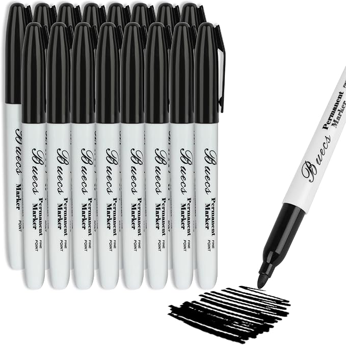 Permanent Markers, 128 Count Black Permanent Markers, Fine Point, Waterproof & Smear Proof Markers, Quick Drying, Office Supplies for School, Office, Home