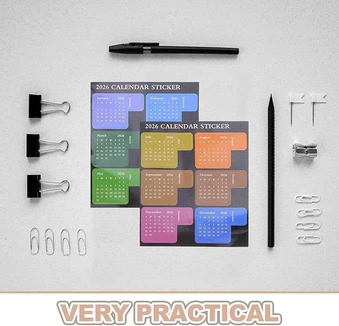 NUOBESTY 2026 Calendar Stickers Monthly Index Tabs Planner Adhesive Divider 1-12 Month Labels Page Marker Weekly Planner Stickers Adhesive Notepad Indexes Sticker for Planners Notebook