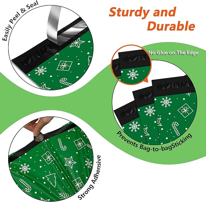 Poly Mailers 14.5x19 Inch 50 Pcs - Christmas printed Shipping Bags, 2.4mil Thickness, Waterproof and Tear Resistant Mailing Envelopes, Self-Sealing Packaging Bags for Small Business