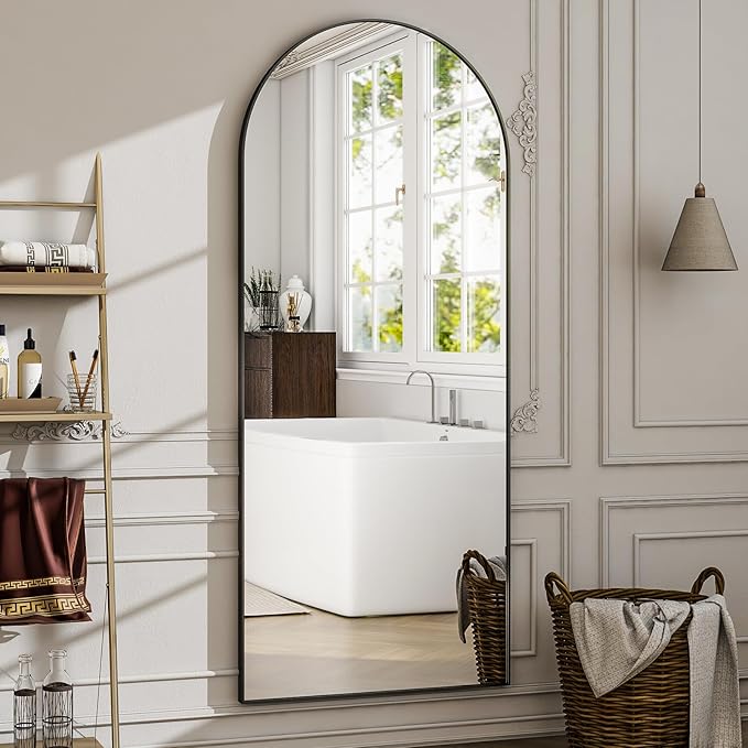 57" x 20" Arched Full Length Mirror - Wall Mounted/Floor Mirror Aluminum Alloy Frame Full Body Mirrors for Bathroom Living Room Bedroom and Entryway,Black