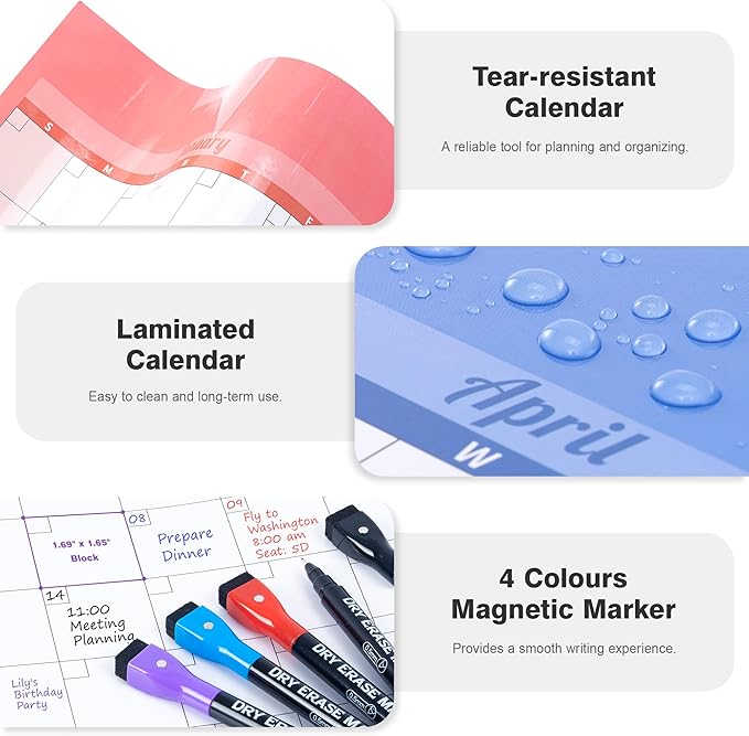 Ospelelf Undated Large Dry Erase Wall Calendar 12 Month Laminated 2025 Calendar 36.6'' x 48'' Yearly Monthly Family Calendar