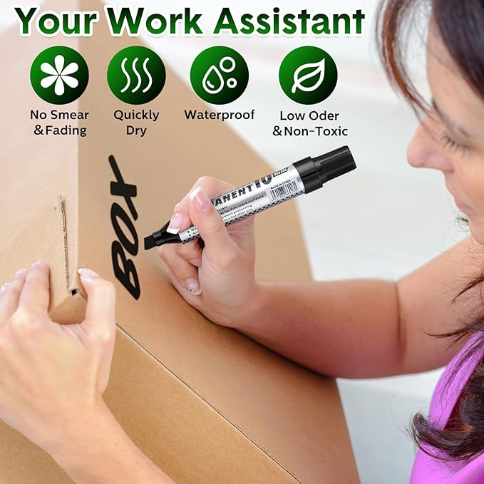 Thenshop 48 Pcs Jumbo Size Permanent Markers Bulk Waterproof Chisel Tip Marker Pens for Industrial Use Work on Wood Metal Plastic Stone Glass(Black, Blue, Green, Red)