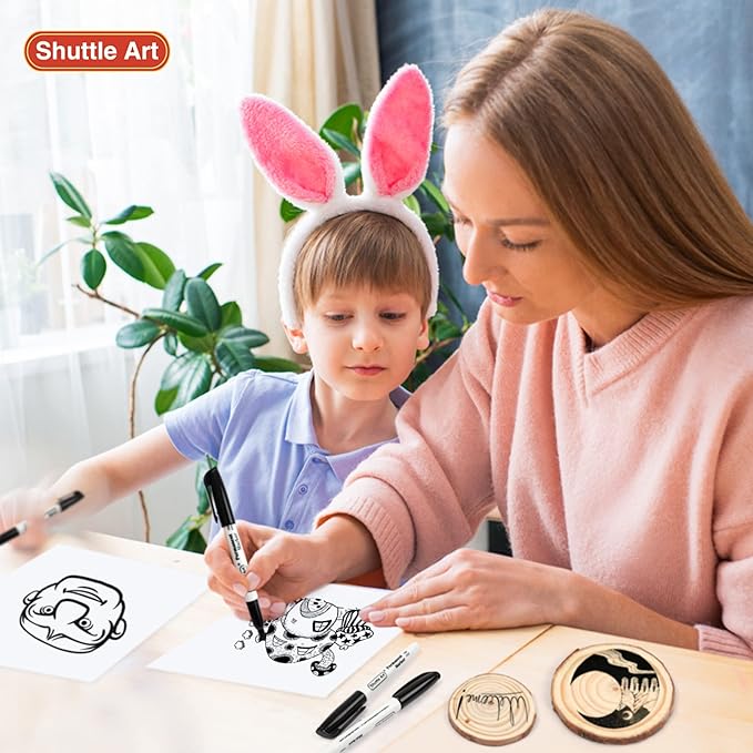 Shuttle Art 24 Black Permanent Markers Fine Tip Markers, Perfect on Plastic, Wood, Stone, Metal and Glass for Doodling, Coloring, Marking, School Supplies