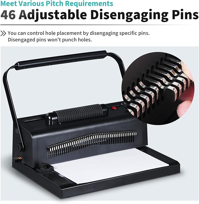 Binditek Spiral Binding Machine, Manual Punch & Electric Coil Inserter, 46 Disengageable Dies, Adjustable Side Margin, with 100 Pack 8Mil PVC Covers, 100 Pack 5/16'' Coils and Plier