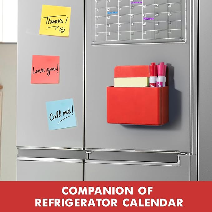 BEYGORM 2 Pack Plastic Magnetic Pen Holder for Refrigerator, Dry Erase Marker Holder for Whiteboard，Magnet School Locker Organizer Accessories, Pencil Cup, Pen Caddy, Classroom Organization(Red)