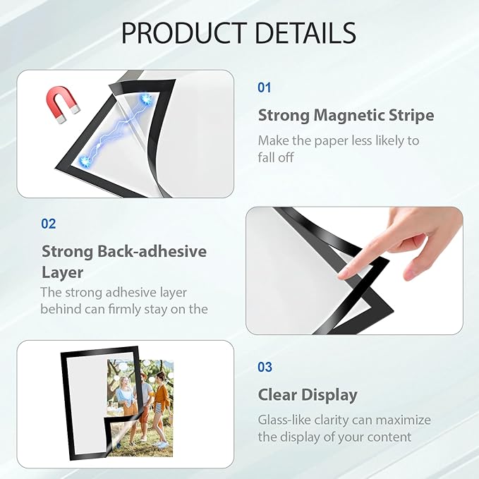 Magnetic Sign Holder 8.5 x 11, 5 PCS Self Adhesive Picture Frame, Wall Window Office Door Fridge Plastic Sheet Protector Sleeve Display for Document Paper Poster Flyer Photo Notice