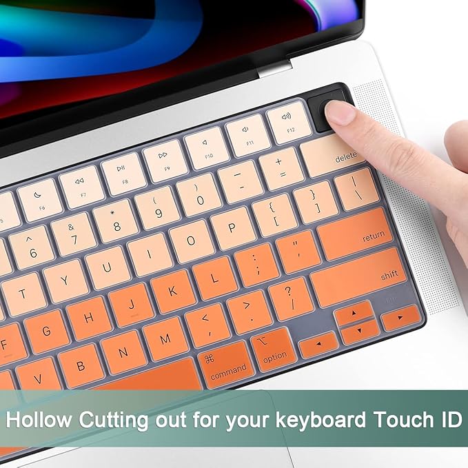 Batianda Premium Gradient Color Keyboard Cover for New MacBook Pro 14'' Pro 16'' 2024 2023 M4 M3 M2 M1 Pro/Max Chip & New MacBook Air 13 15 inch Soft-Touch Silicone Protective Skin,Gradient Orange