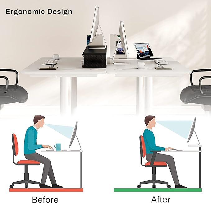 EUREKA ERGONOMIC Dual Monitor Stand - Adjustable Legs, Dual Monitor Riser, Carbon Fiber Computer Monitor Stand, Desktop Organizer, Monitor Stand Riser for PC, Computer, Laptop (Black)