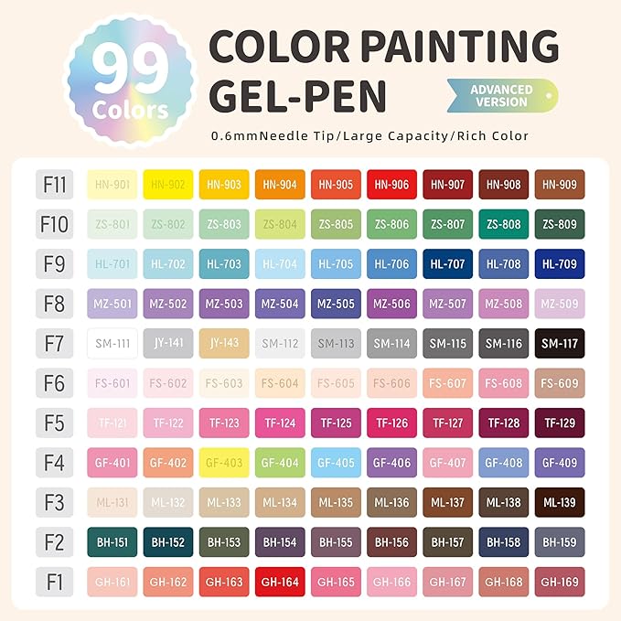 Gel Pens for Adult Coloring Books, 99 Colors Set Gel Colored Pens Marker, Perfect Gel Pens for Adult Drawing Doodling Journaling, Art Supplies and DIY Crafts