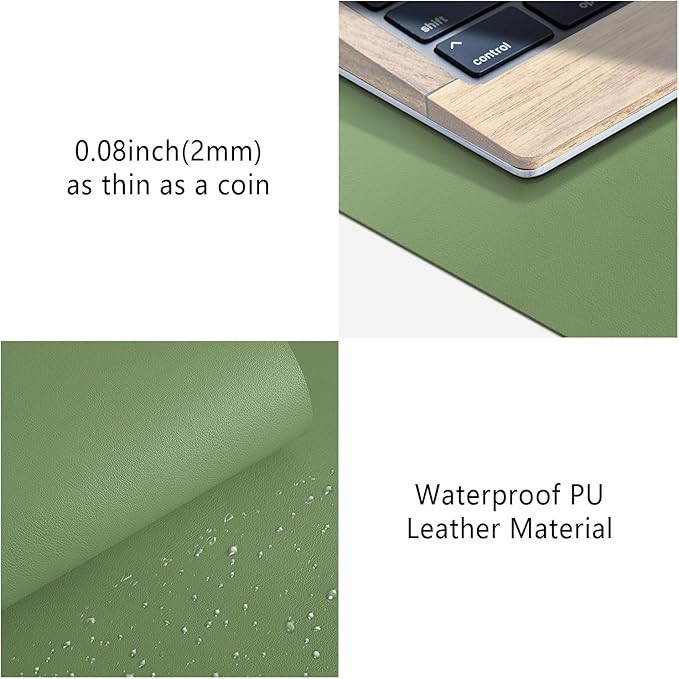 Roslim Leather Desk Pad Protector,Mouse Pad,Non-Slip Computer Mat for Desk,PU Leather Office Desk Mat for Home & Office,Waterproof Laptop Desk Blotter for Keyboard and Mouse,Olive Green ((17''X48'')