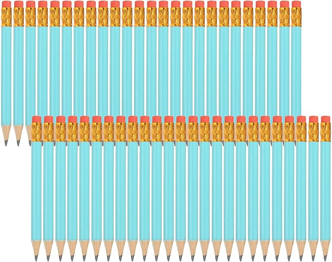 MECCANIXITY Golf Pencils with Erasers, 4" HB Mini Half Pencils Pre Sharpened Small Pens for Wedding Bridal Shower Game Office Writing Drawing(Blue, Pack of 50)