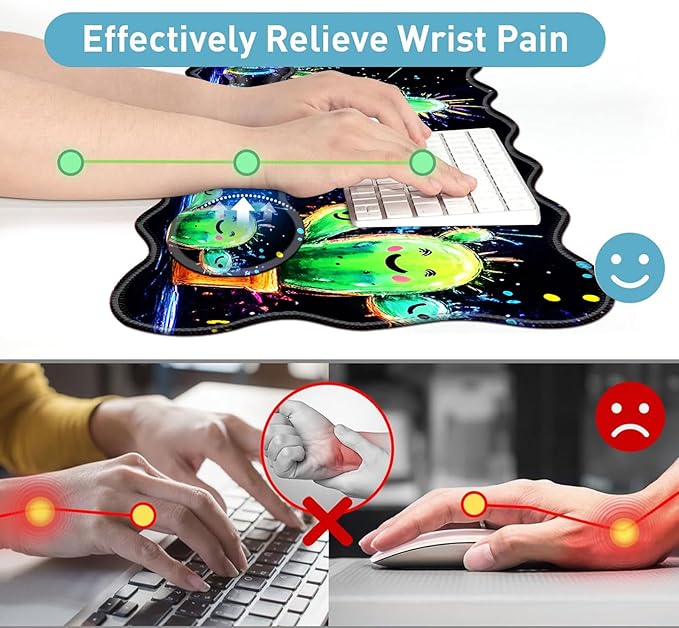 Large Mouse Pad and Keyboard Wrist Rest, Desk Pad for Keyboard and Mouse, 4-in-1 Large Gaming Mouse Pad with Wrist Support, Desk Mat for Home Office Study Game-Cute Cactus