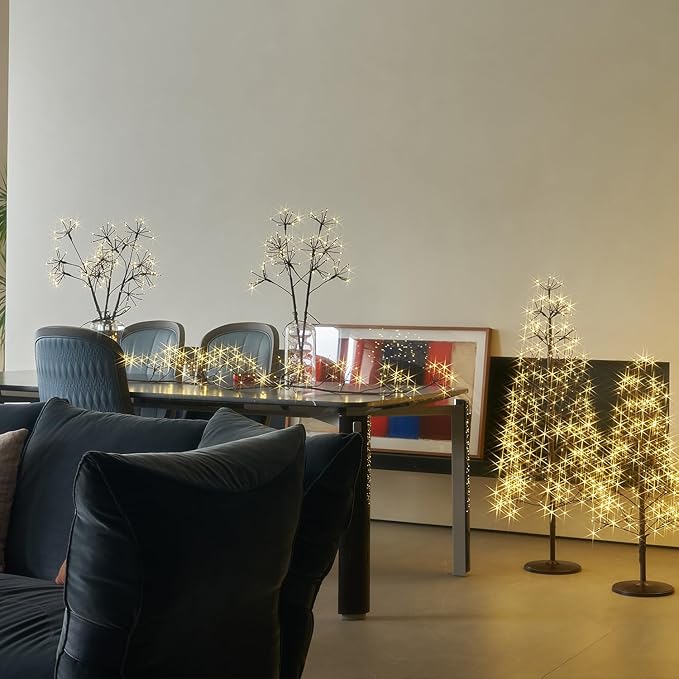 Hairui Lighted Brown Starburst Garland with Timer and Dimmer 6FT 160 LED Fairy Lights Plug in, Twig Vine with Lights for Christmas Fireplace Mantle Table Decoration Indoor Outdoor