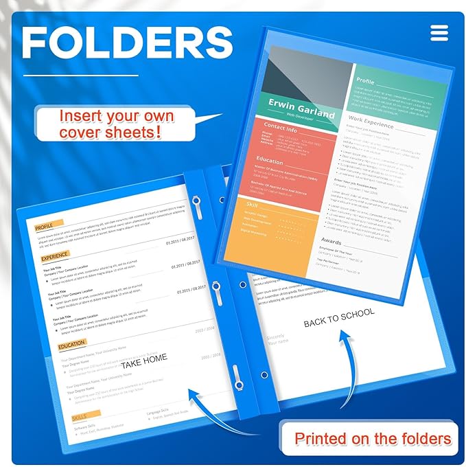 Henoyso 48 Pcs Plastic Folders with Clear Front Pocket and 3 Prong Take Home Plastic 2 Pocket Folder Back to School for Students Parent Teacher Communication for School Office (Blue)