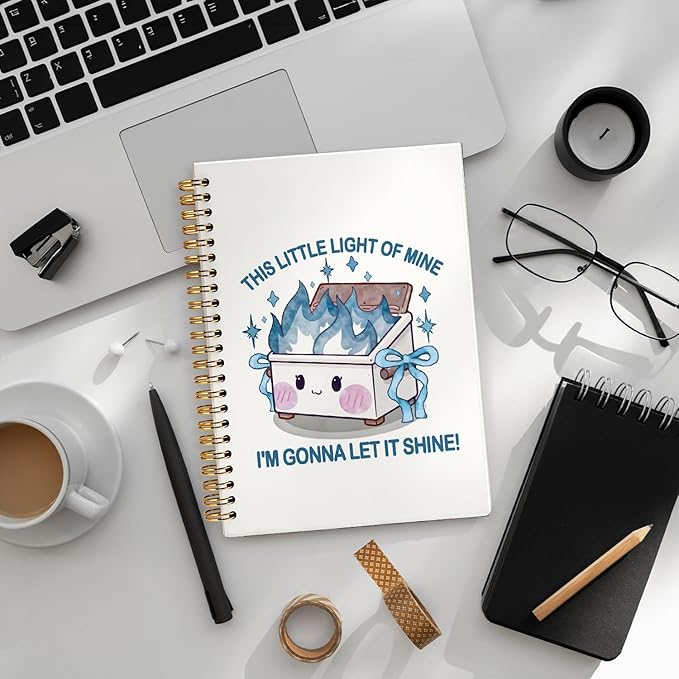 Cute Dumpster Fire Notebook Journal for women, Blue Bow Cute Spiral Notebooks for Women Girls,Dumpster Fire Gifts, Funny Office Gifts for Coworkers, 5.5x8.3 Inch