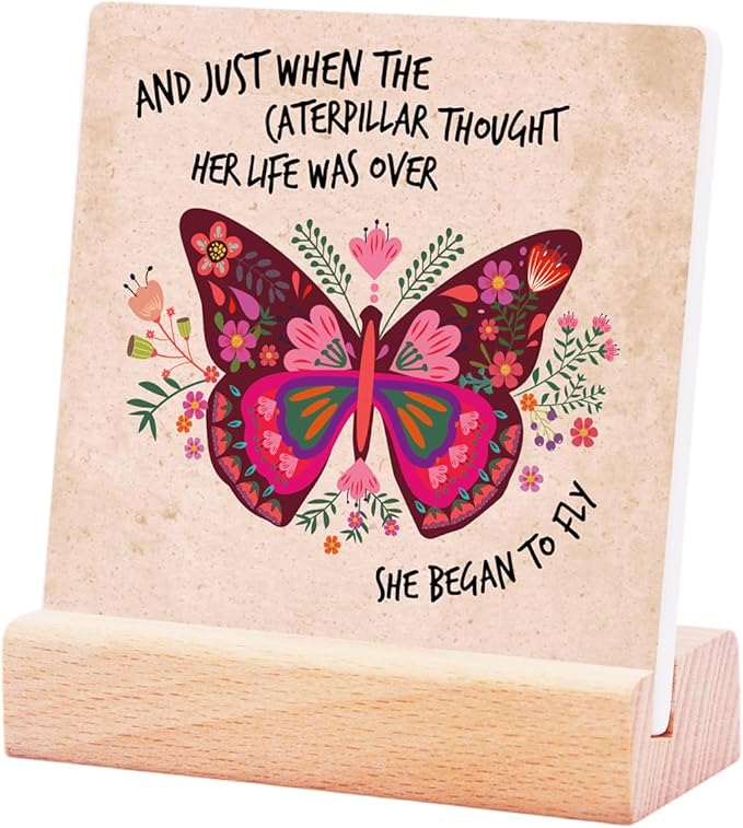 Inspirational Butterfly Gifts for Teen Girls Women Birthday Christmas-Encouragement Gift Cheer Up Gifts for Friends-Motivational Sign Ceramic Plaque-She Began To Fly Sign