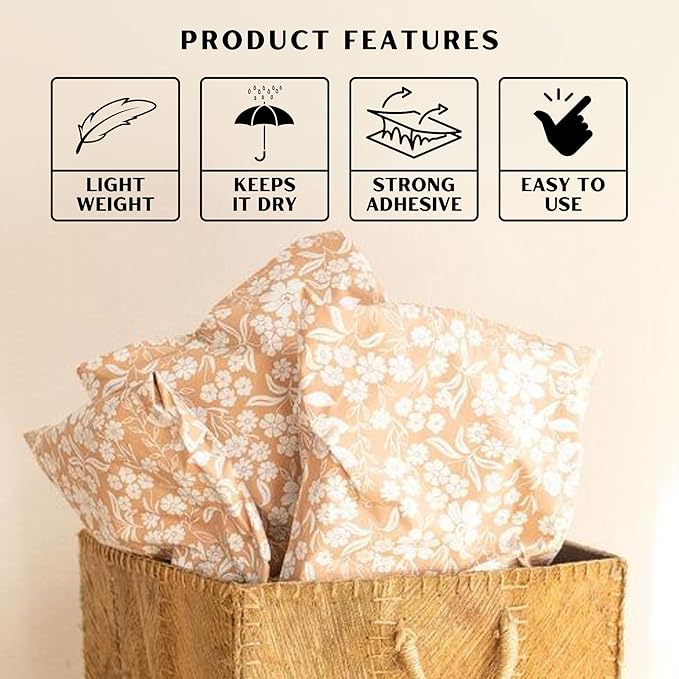 Poly Mailers 10x13 Inch 50 Pack Medium Shipping Bags Strong Thick Mailing Envelopes | Self Sealing Adhesive | Waterproof & Tear Resistant | Small Business Packaging for Clothing - Floral Dusty Pink