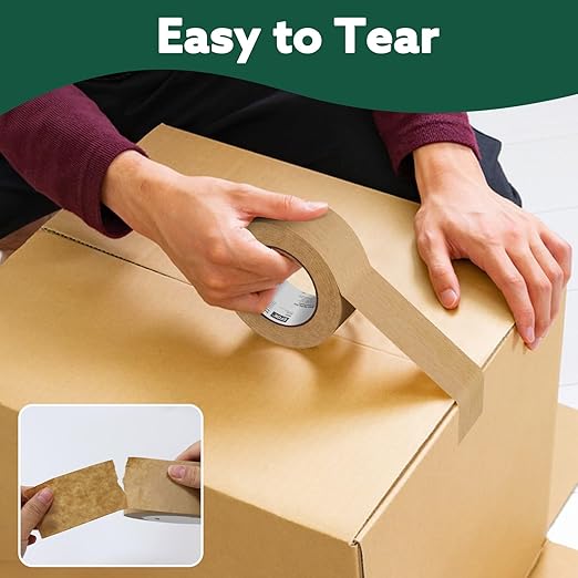 6 Rolls Brown Packing Tape 2 Inch Bulk, 2025 Upgrade Kraft Paper Packaging Tape, 2 Inch x 55 Yards, Cardboard Shipping for Packing Boxes, Tear by Hand for Express Parcels & Office Use